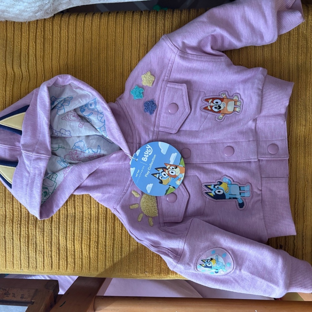 Little Sleepies Lavender Purple Hooded Kids Jacket with Bluey Patches